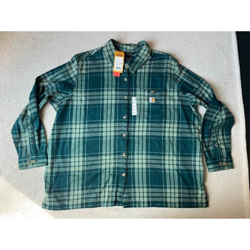 NWT Carhartt Tencel Fibre Series Loose Fit Twill Plaid Tshirt Blue Mens 2X